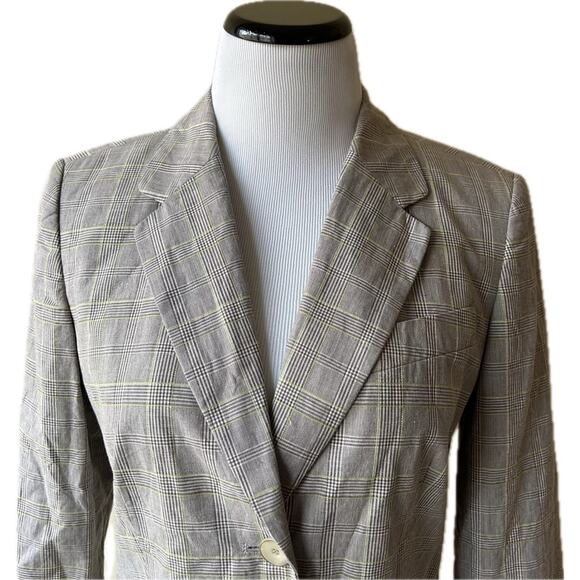 EUC TALBOTS Beige and Green Checked Pattern Cotton/Linen Blazer. Size 8 - Picture 3 of 14